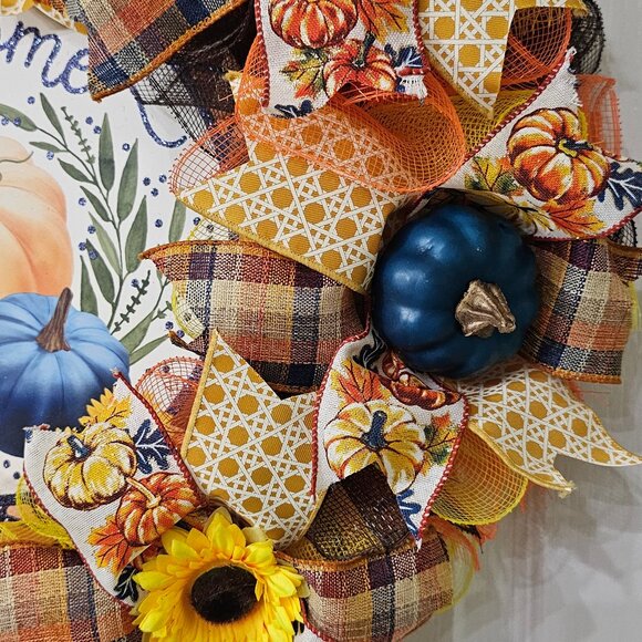🌻 Welcome Pumpkin & Sunflower Wreath 🎃💙 - Picture 3 of 6